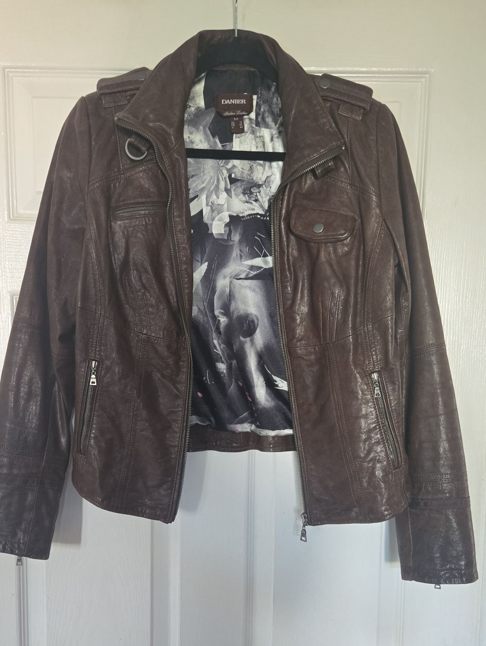 Danier Dark Brown Leather Moto Jacket